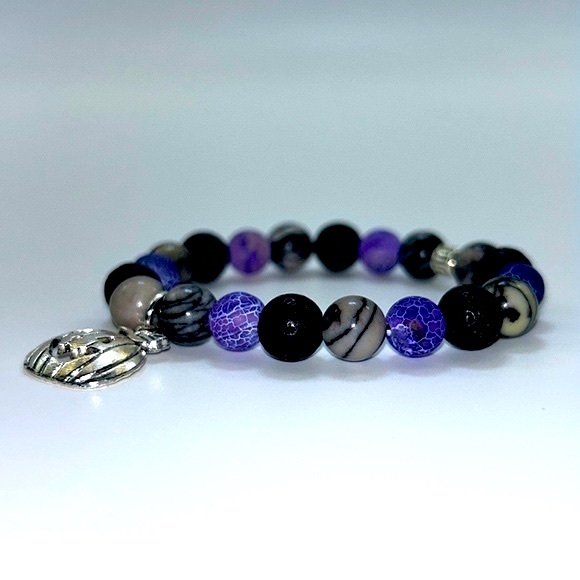 Handmade Halloween Pumpkin Charm Bracelet with Purple Amethyst and Lava Stones! - Picture 4 of 7